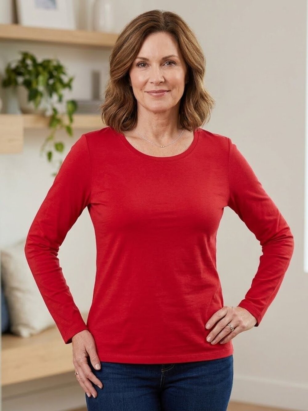 *3 FOR $9* St. John's Bay Long Sleeve Scoop Neck Solid Tee Top Shirt T-shirt S